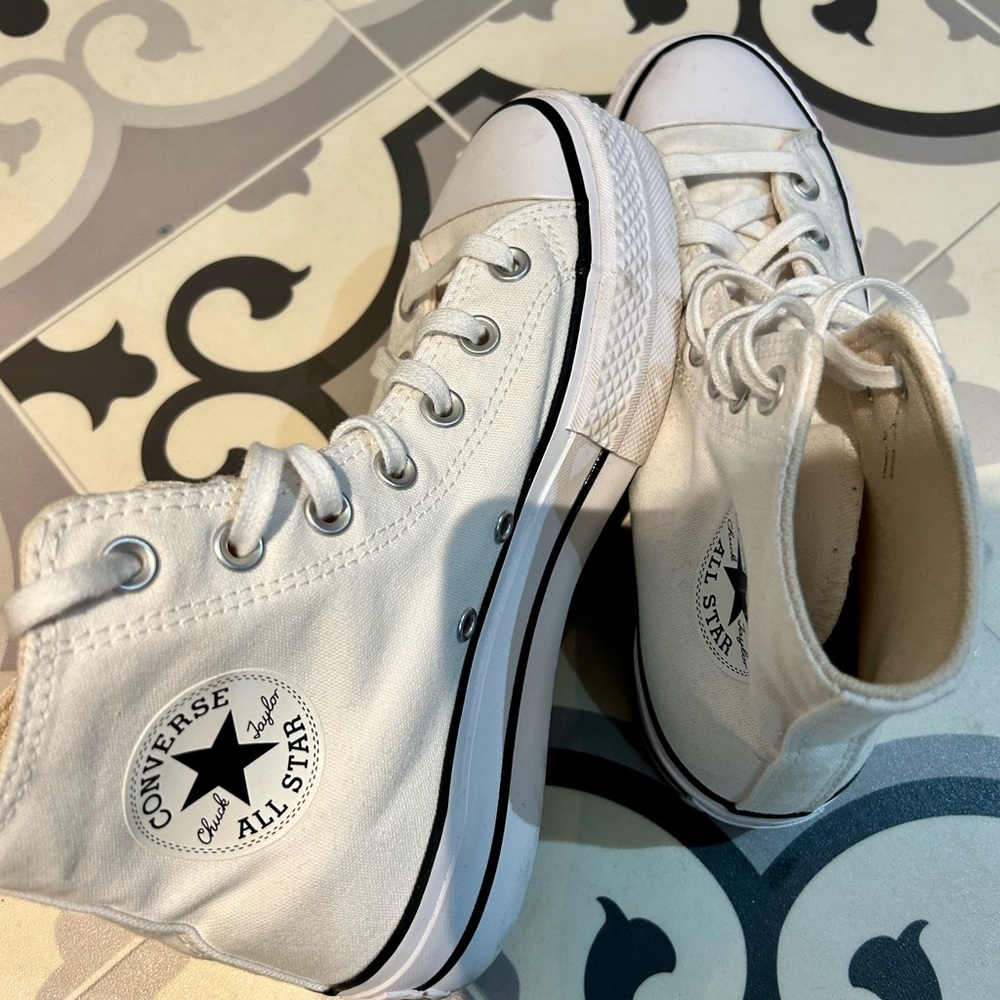 Converse All Star White Canvas Platform High-Tops